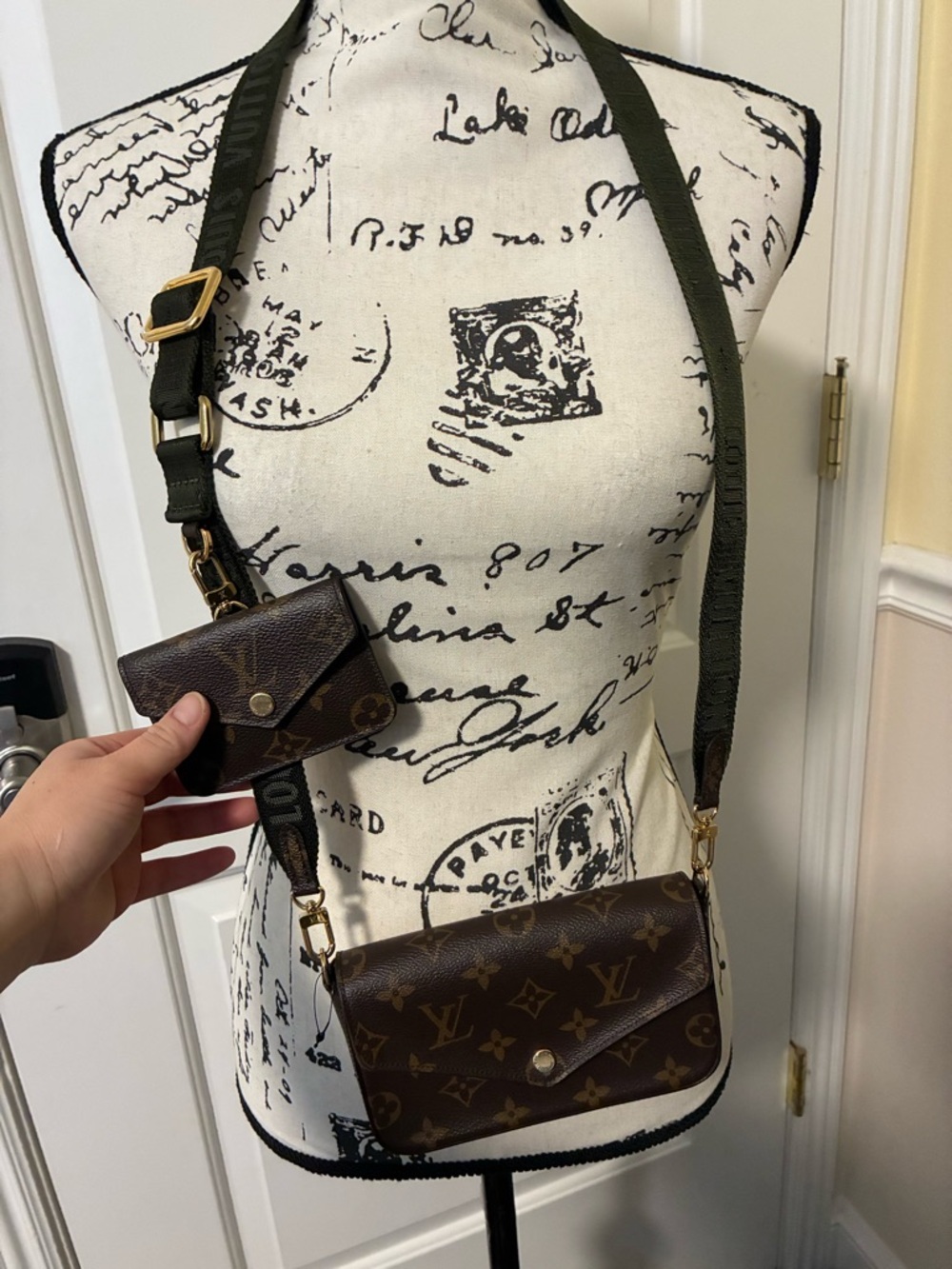 Louis Vuitton Monogram felicie pochette green strap & go w/ mini wallet with COA - Picture 12 of 15